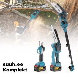 Teleskoopvarrega komplekt - Akuoksakäärid 30mm ja akukettsaag 20cm õlipaagiga