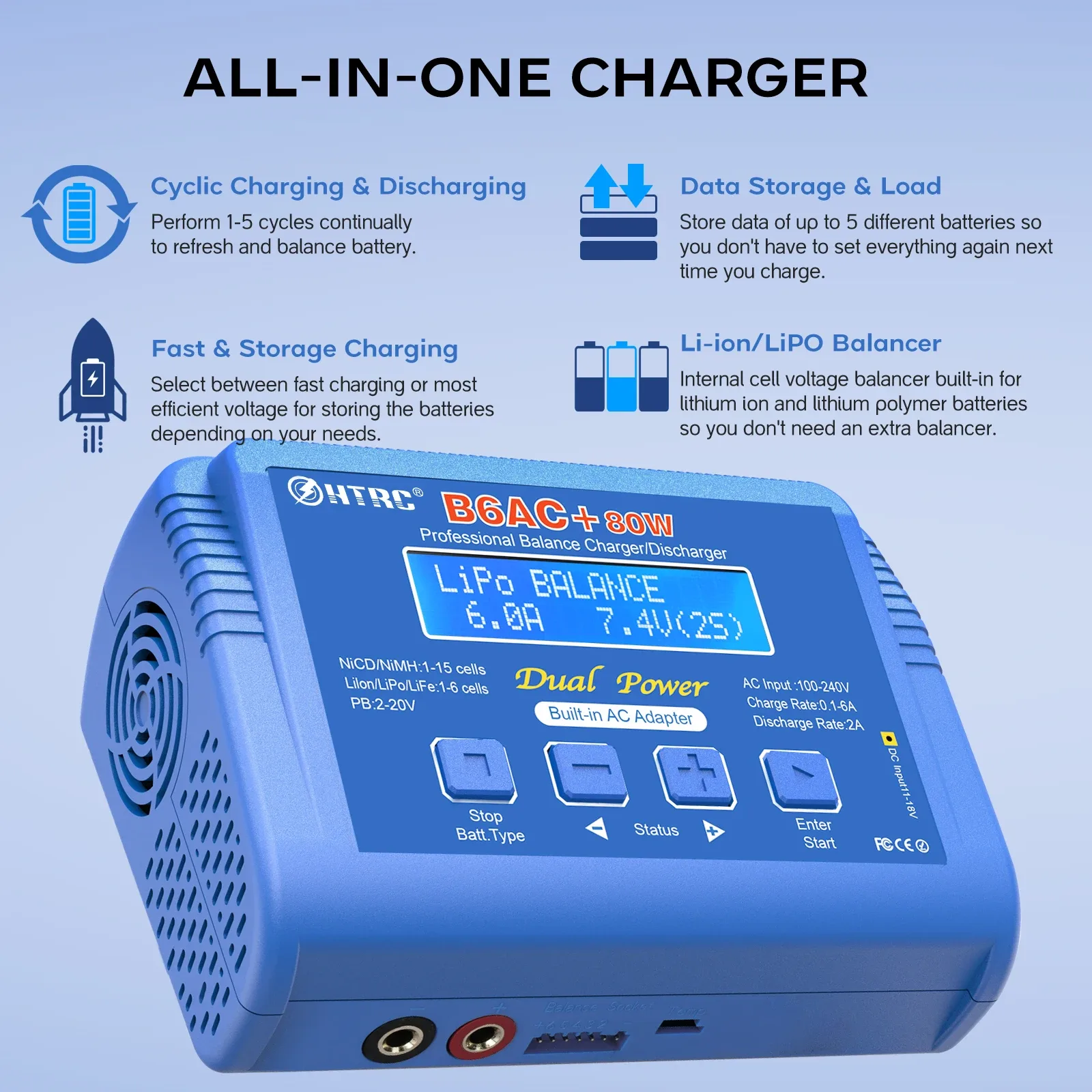 HTRC B6AC+ 80W LiPo akulaadija balansiiriga - Pilt 2